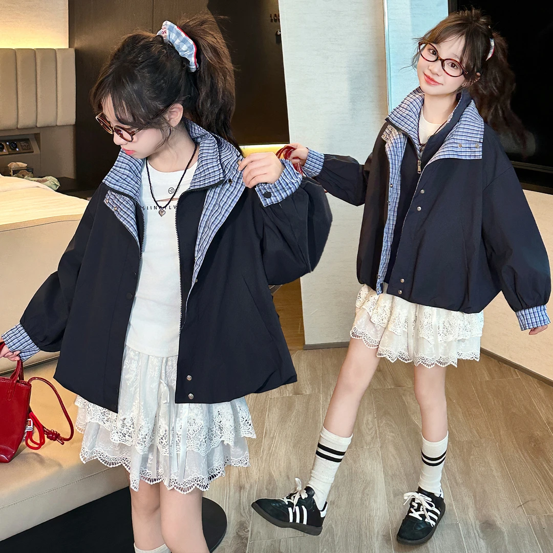 秋季女童外套2025新款时尚休闲中大童宽松风衣儿童春秋装6-15岁潮