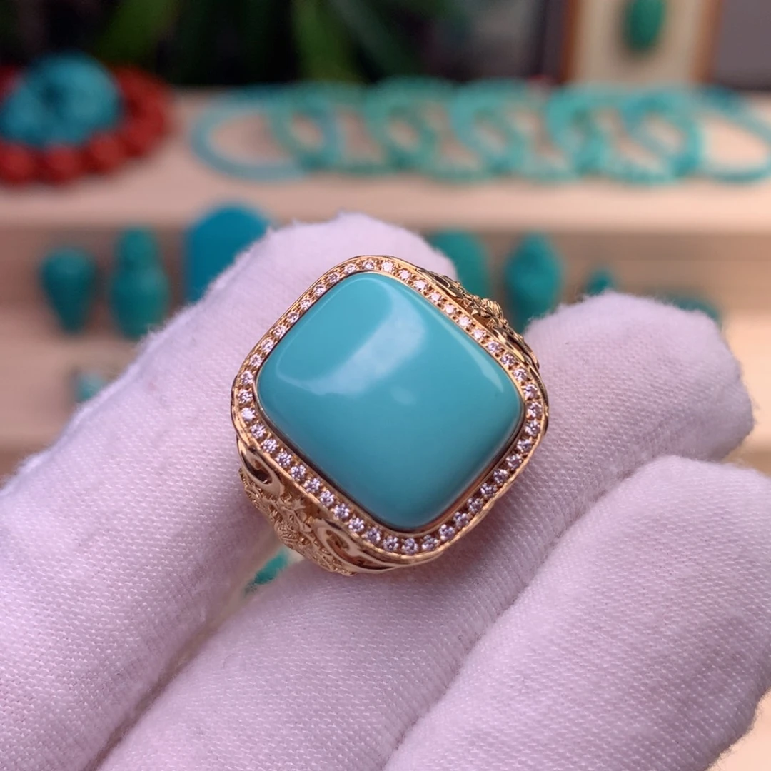 绿松石男戒18K金镶嵌