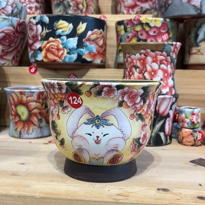 景德镇手绘花盆陶瓷15/12微瑕