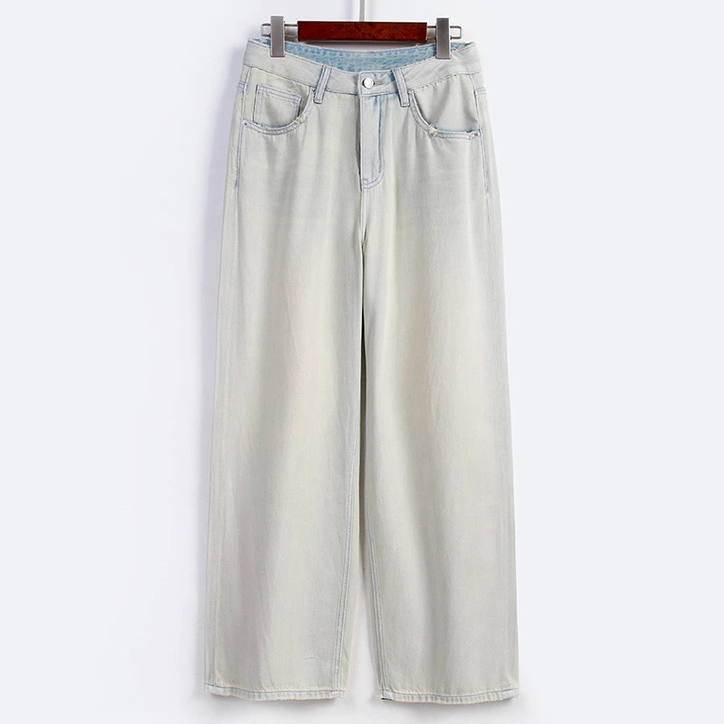 RAIN.CUN薄款直筒牛仔裤女高腰拖地垂感阔腿裤HC11462Q