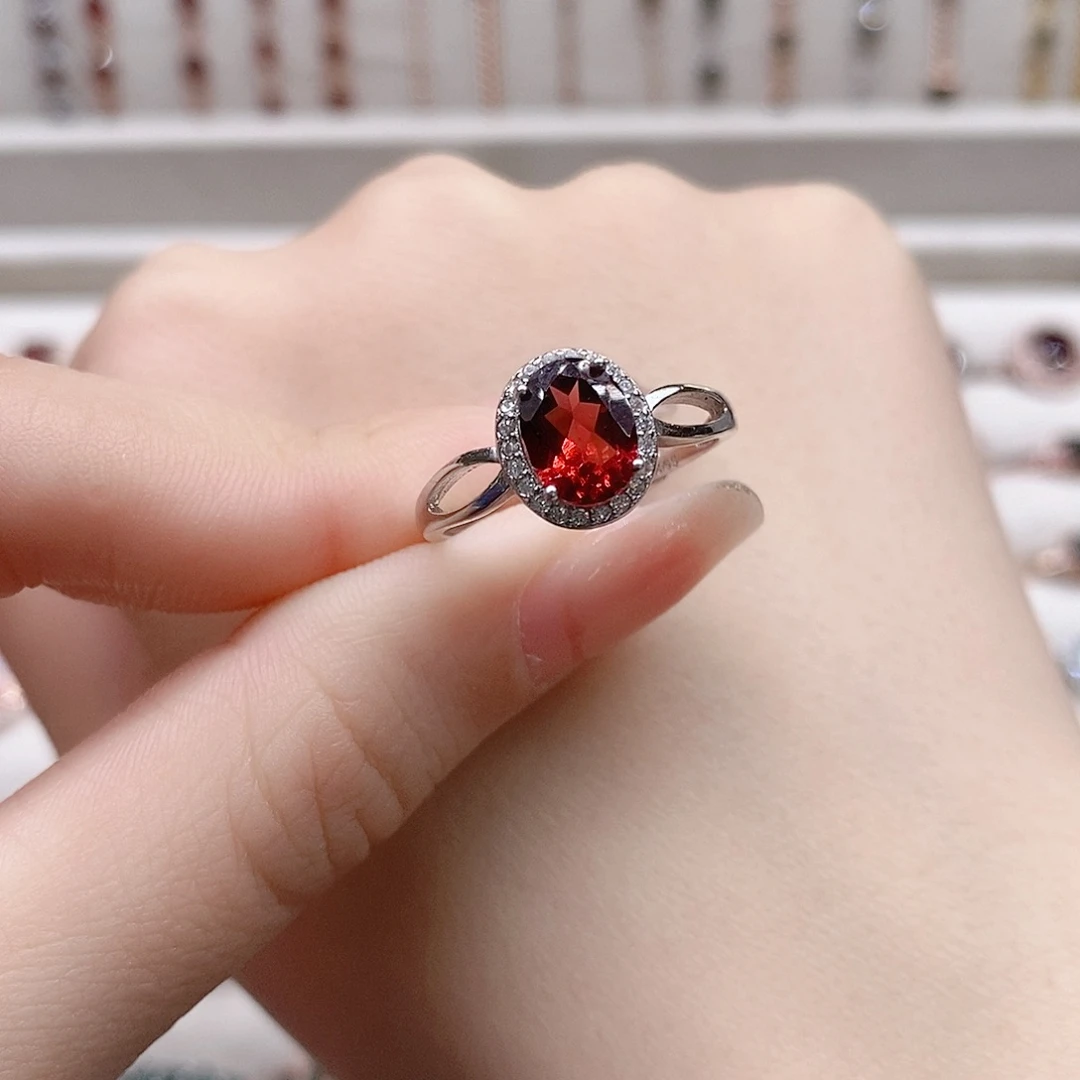 石榴石戒指银S925镶嵌开口