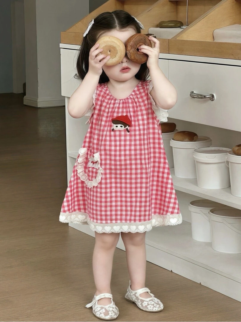 格子夏季A字裙公主风连衣裙女童薄款裙子洋气夏装公主风纯棉休闲