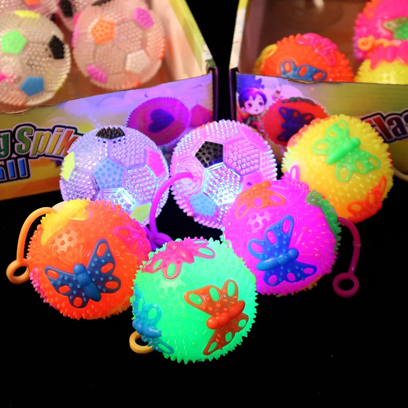 2025网红新款发光弹力球水晶球带绳带哨发声闪光蝴蝶发光弹力球