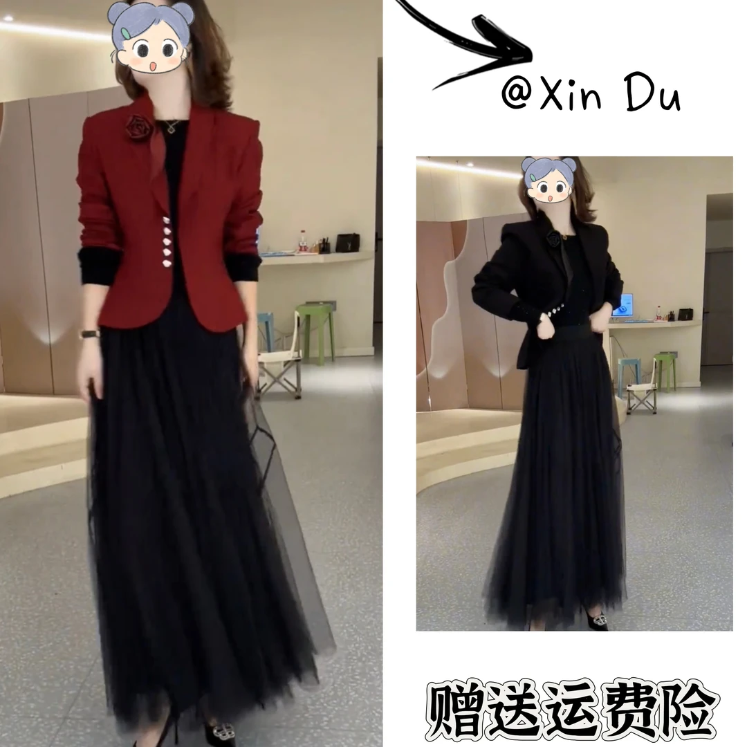 2025秋季新款时尚显瘦气质女士网红洋气两件套百搭款D23024