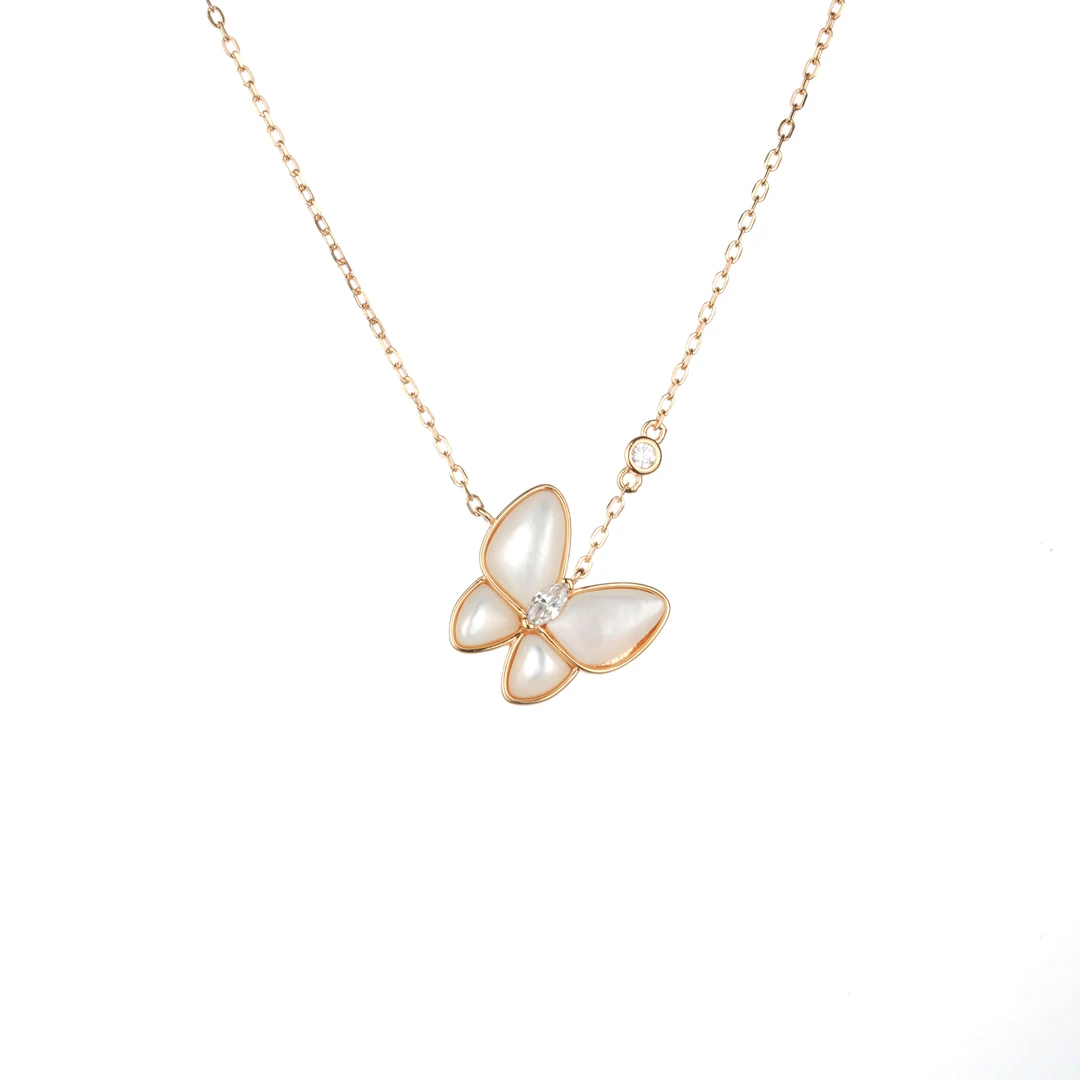 吊坠925银合成锆石 玫金色蝴蝶百搭项链-014