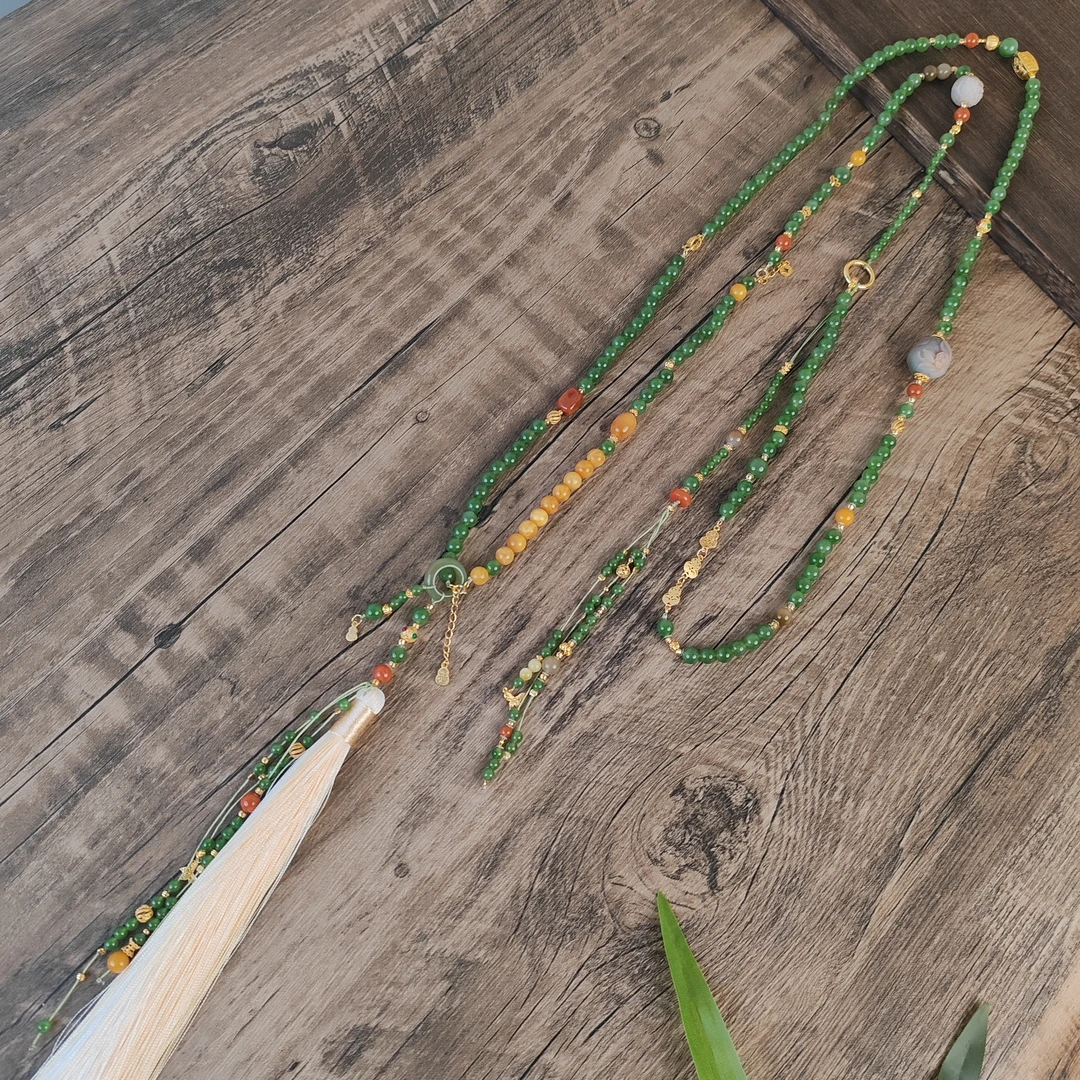 【听春意】俄料和田玉碧玉斜挎链（定制）