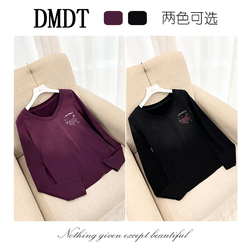 【DMDT服饰】2025新品“星河极光”重工烫钻显瘦长袖休闲百搭T恤C2069