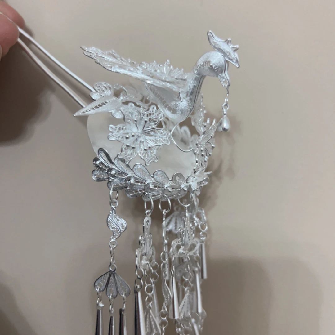 足银银制品 足银发簪 纯银发簪拉丝小鸟喇叭款式 头簪