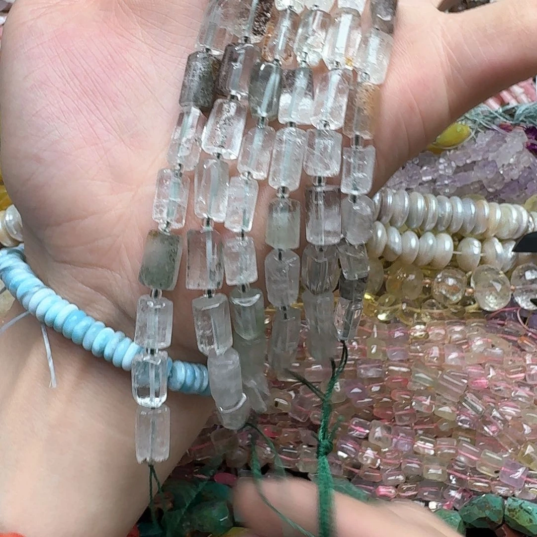 玛瑙/玉髓合金珠宝半成品一条8x12mm绿幽灵