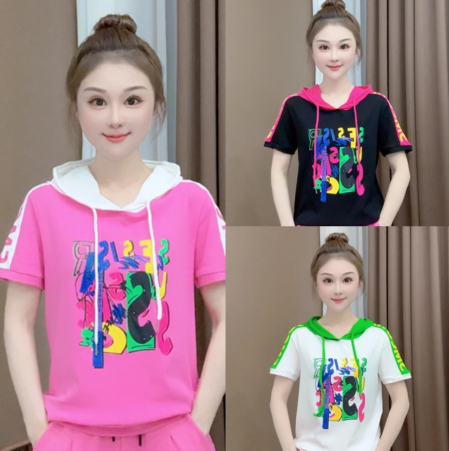 【希帆FA】短袖T 带帽印字母 A.8019#时尚百搭 亲肤柔软 显瘦显年轻