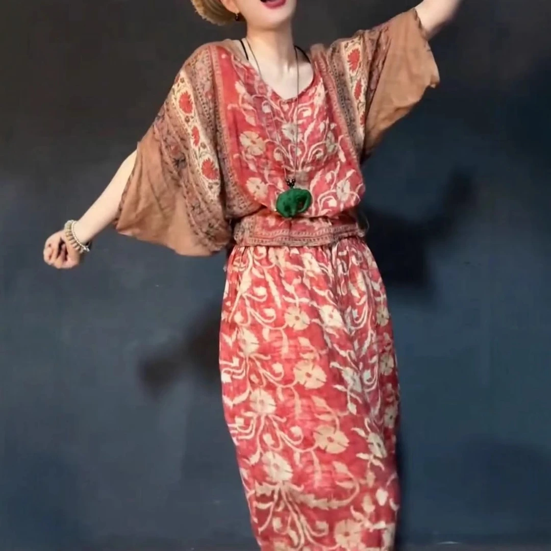 夏季新民族风蝙蝠袖宽松上衣休闲哈伦裤潮