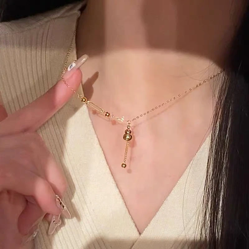 钛钢项链 轻奢精致小葫芦项链女ab链设计感百搭锁骨链不褪色首饰