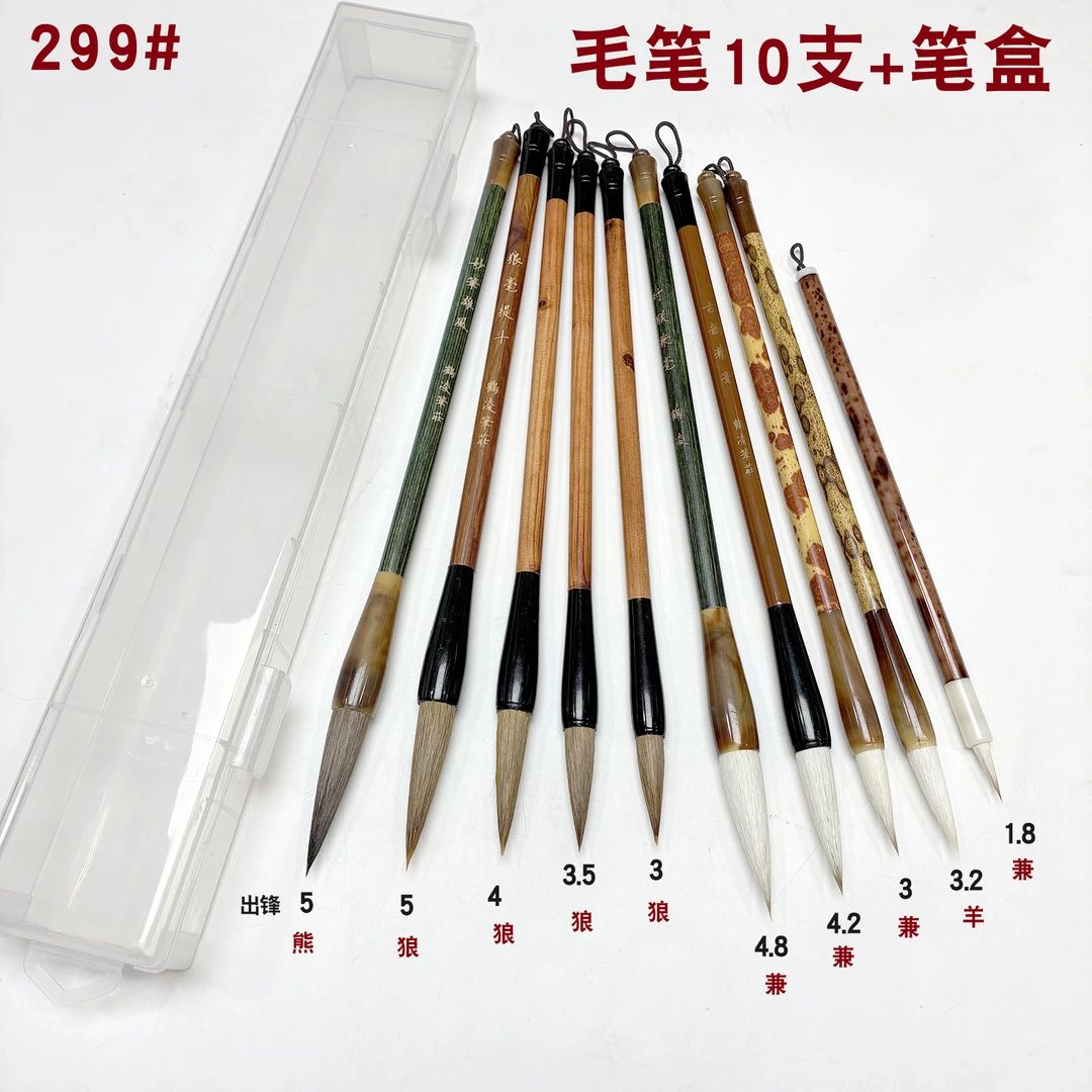 10支毛笔+小透明笔盒 写字画画套装 229#