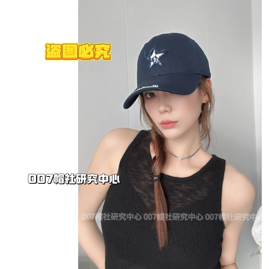 2025新款小众美式复古破洞五角星刺绣棒球帽女潮牌情侣遮阳鸭舌帽