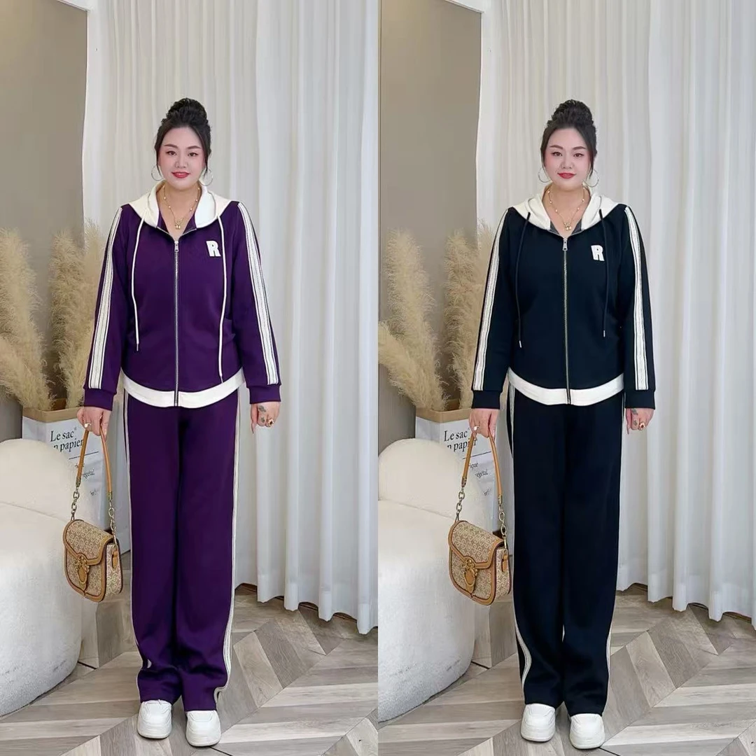 【梅姐上新套装】PMM81738+PMM81739秋季撞色显瘦休闲大码运动套装