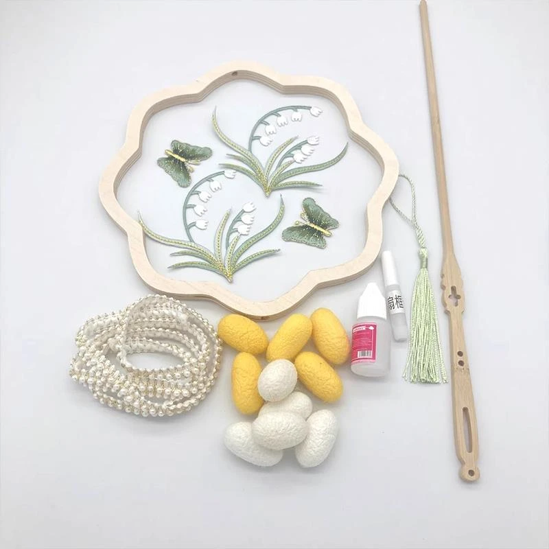 蚕丝扇子diy材料包手工团扇异形扇框扇骨架自制配件蚕茧古风空白