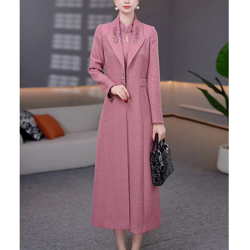 嘉美25B081MJ 秋冬风衣外套+连衣裙时尚修身显瘦气质两件套 M-5XL