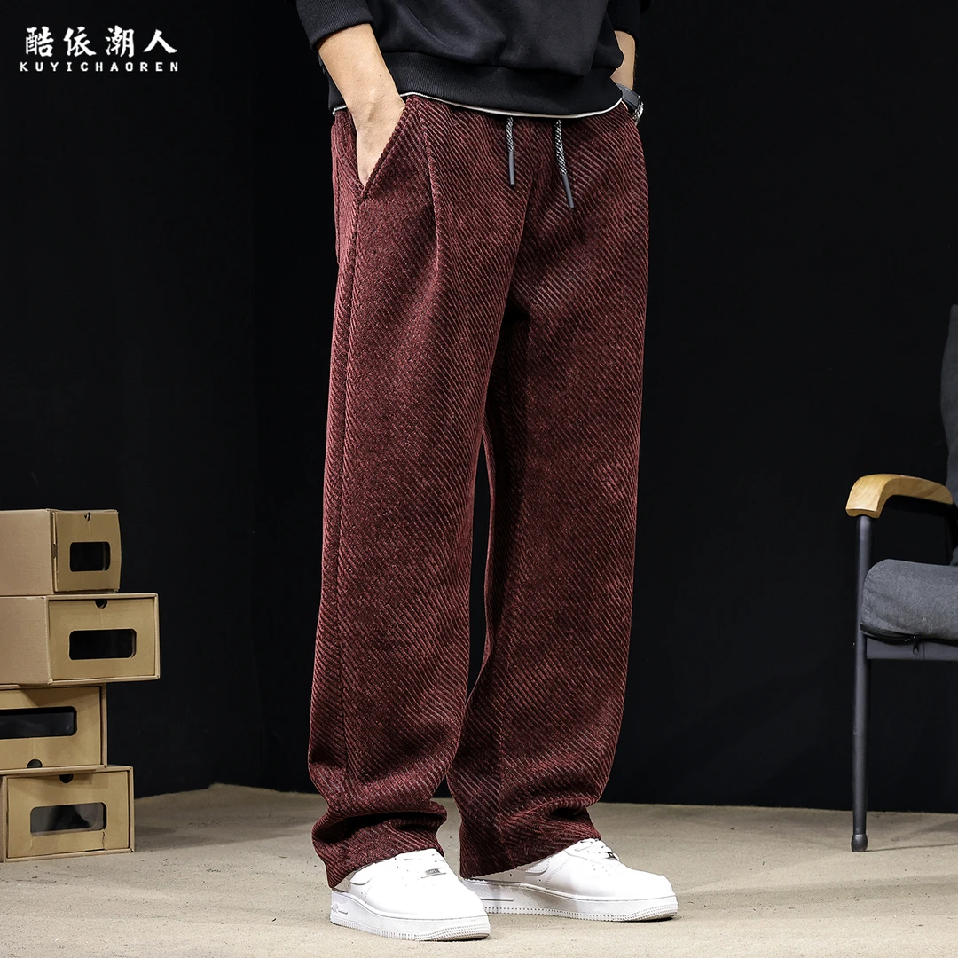 雪尼尔感肌理2025新款重磅简约直筒休闲运动裤男宽松大码高端长裤