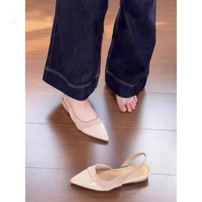 法式气质拼接绒面包头2024时装温柔后绊带浅口女鞋夏季晚晚风凉鞋
