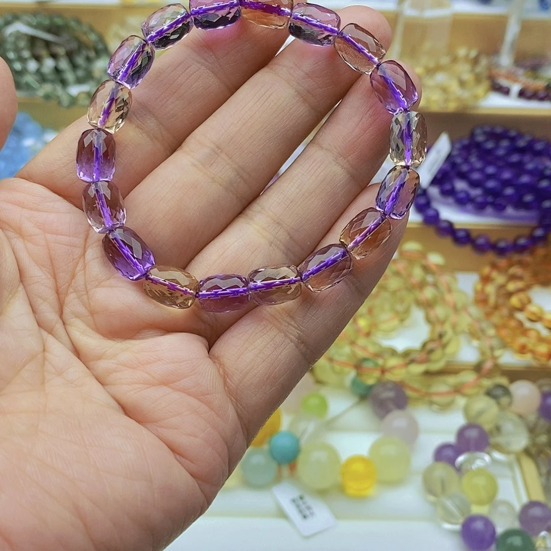 水晶手链未镶嵌天然紫黄晶刻面桶珠