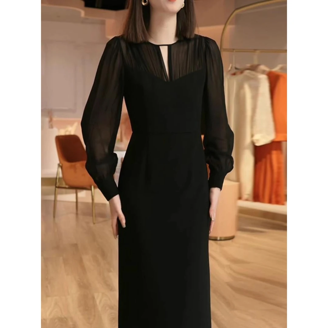 连衣裙2025新款女春秋季今年流行韩系时尚气质轻奢高级感黑色长袖