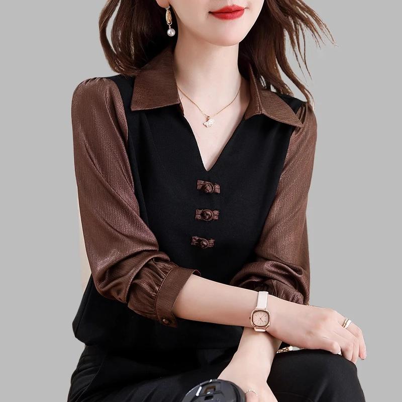 复古新中式女士衬衫2024早春季新款大码休闲减龄显瘦洋气质小衫