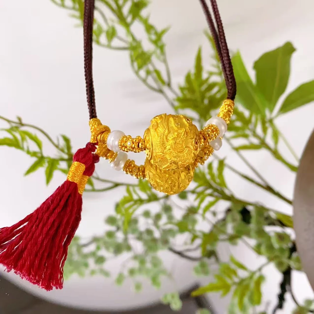 【原创设计】足金孟庆国“凤珠"设计款编绳套链27.88克