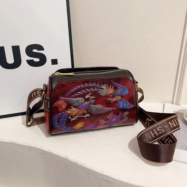 【XS】五妹儿轻奢新款单肩包斜挎包962-3红凤凰