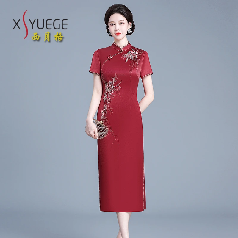 改良旗袍妈妈婚宴礼服2025春夏新款喜婆婆婚宴装修身敬酒连衣裙