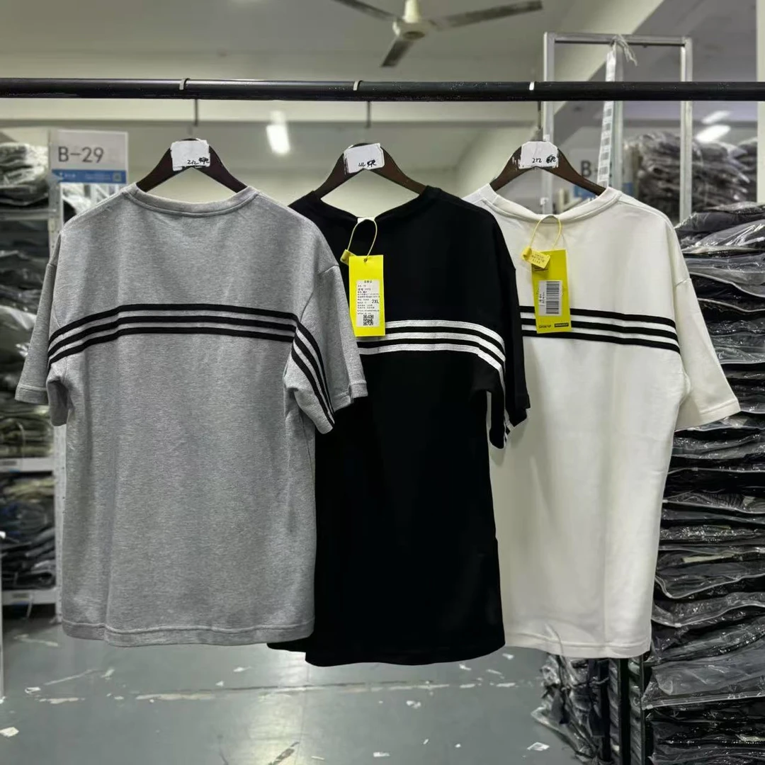 T970夏季潮牌日系简约设计感后背三条杠情侣百搭休闲圆领短袖t恤