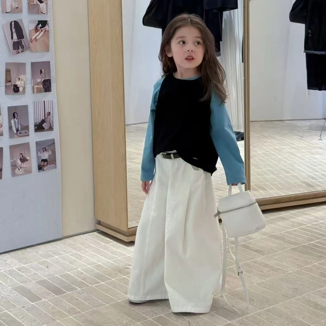 女童套装春秋款2025新款洋气时髦小女孩纯色背心长袖打底衫套装