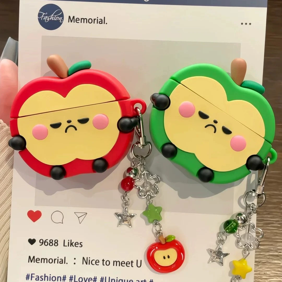 俏皮卡通青红苹果表情AirPodsPro1/2苹果4代/3代无线蓝牙耳机套软