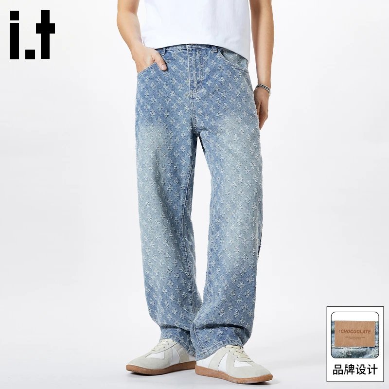 it :CHOCOOLATE提花牛仔裤男士秋季新款2025宽松直筒潮牌休闲长裤