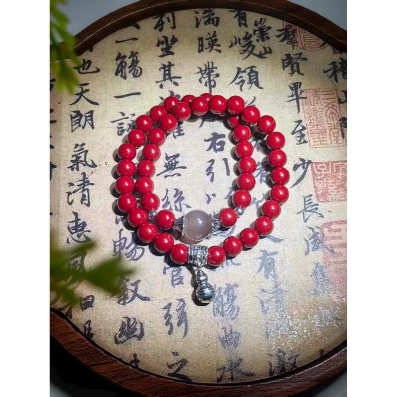 含辰砂工艺品白珠 葫芦 双圈手串（无礼盒）1002