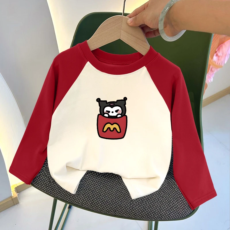 儿童双面德绒打底衫中大童2025新款秋冬季洋气印花撞色T恤潮