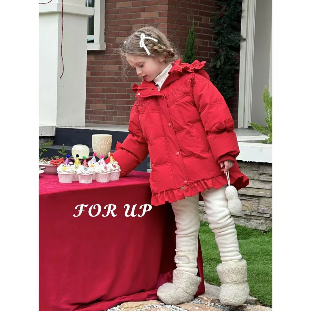 [FOR UP]法式安娜花朵刺绣蝴蝶结裙边羽绒服244-FU-69018多色