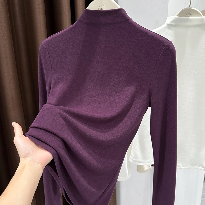 轻奢感纯色长袖高领打底上衣2025秋冬新款修身堆堆领内搭针织衫