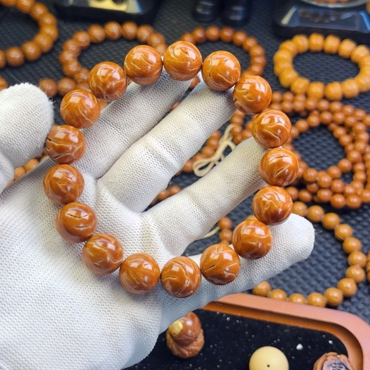 桃核手串高*生14尺精品龙纹