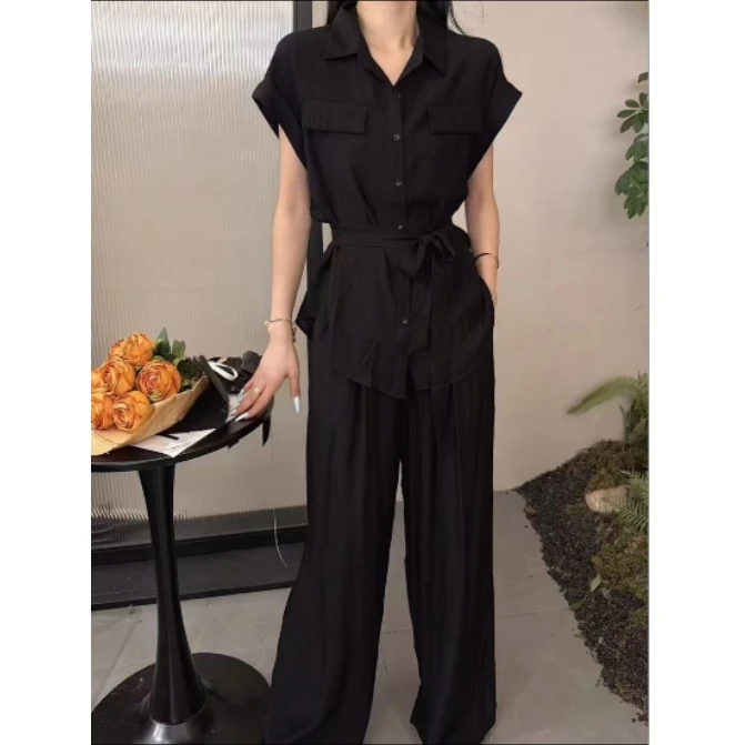 GD 01641新款洋气减龄衬衫阔腿裤两件套