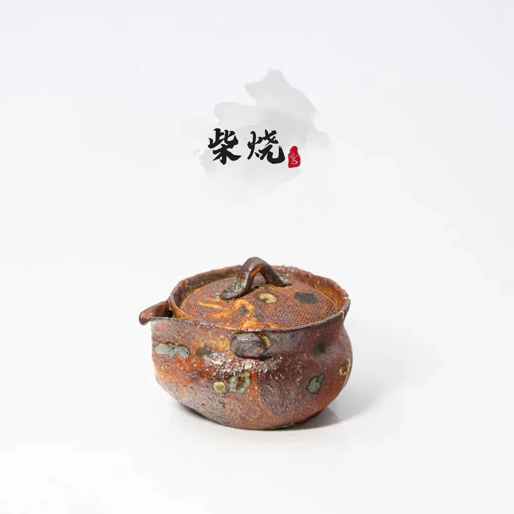 长安28烧柴窑佳作铕山子2025手捏柴烧过桥摘绞泥橘红色宝瓶95ml