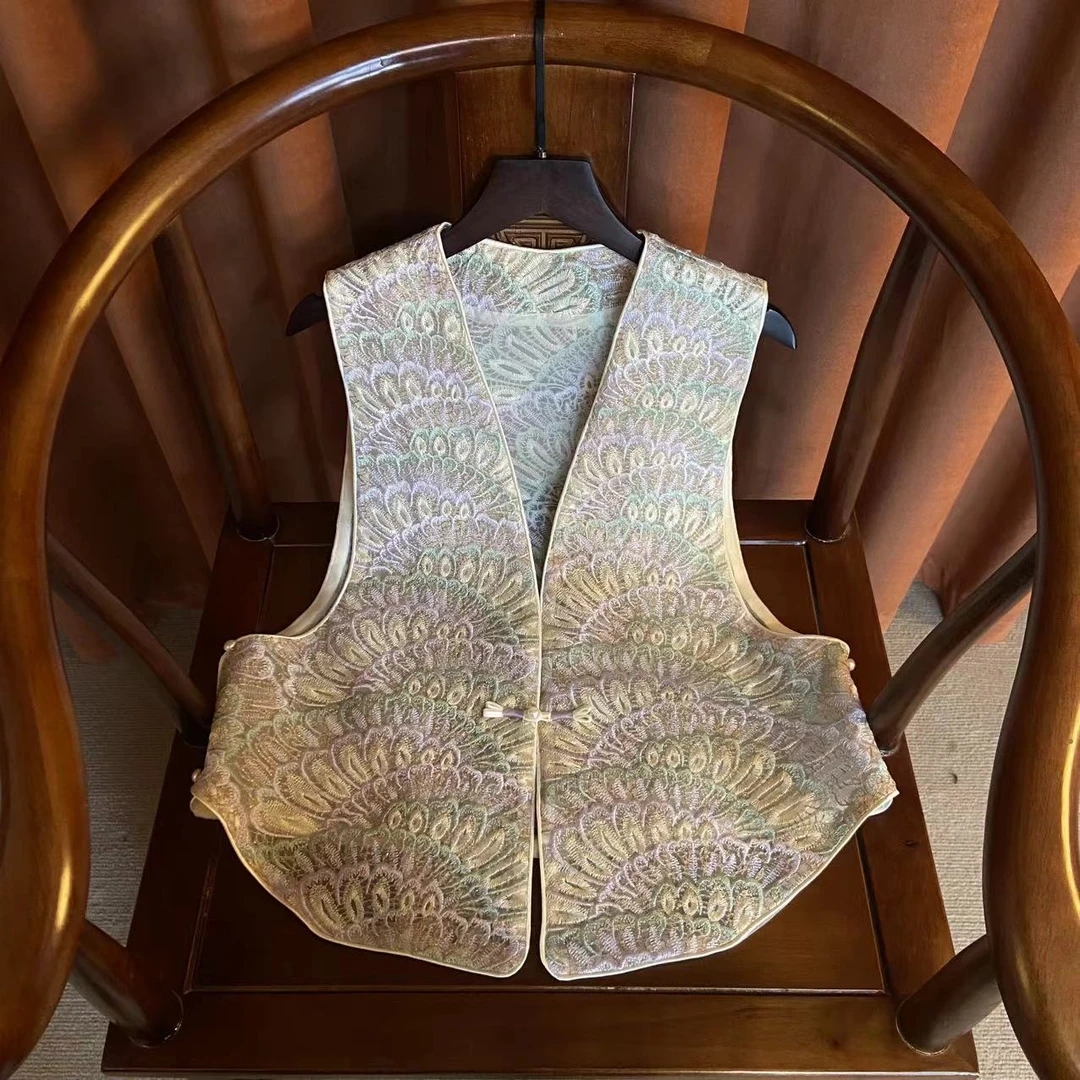 【紫孔雀】新中式女士薄款气质无袖时尚马甲春季刺绣潮流高档马甲