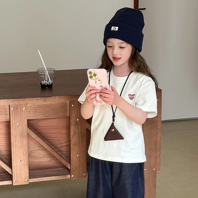 【夏季新品】夏季童装儿童韩版白色短袖刺绣字母短袖T恤25B069