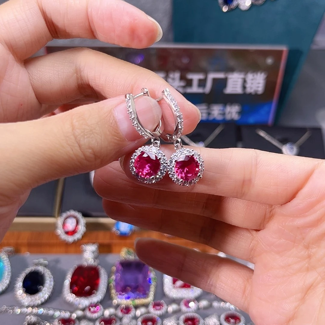 耳饰蓝宝石银S925镶嵌t 52