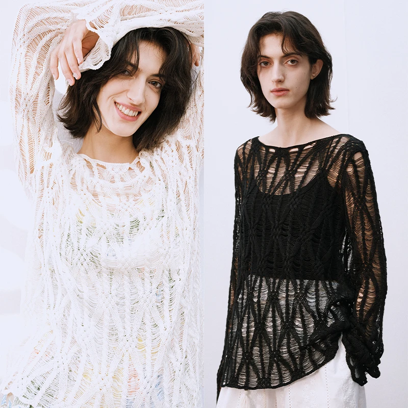 UMILAB【空序】透气舒爽 重工菱格纹钩花夏季镂空罩衫OM878W