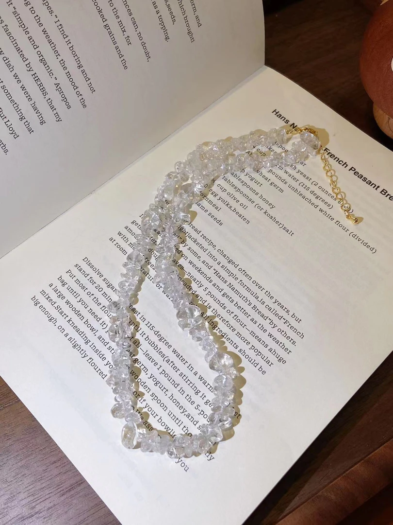 C482白水晶碎冰冰随型双圈项链两用款