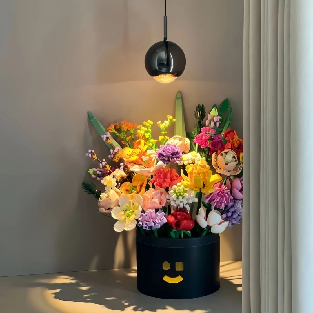 【拼凑浪漫】积木花束拼装一整套装抱抱桶生日礼物女生玫瑰拼插花朵