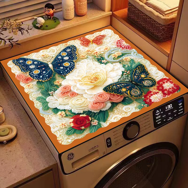 Z蝴蝶花丛60*60cm硅藻泥底家用洗衣机垫台面桌面吸水吸油垫子