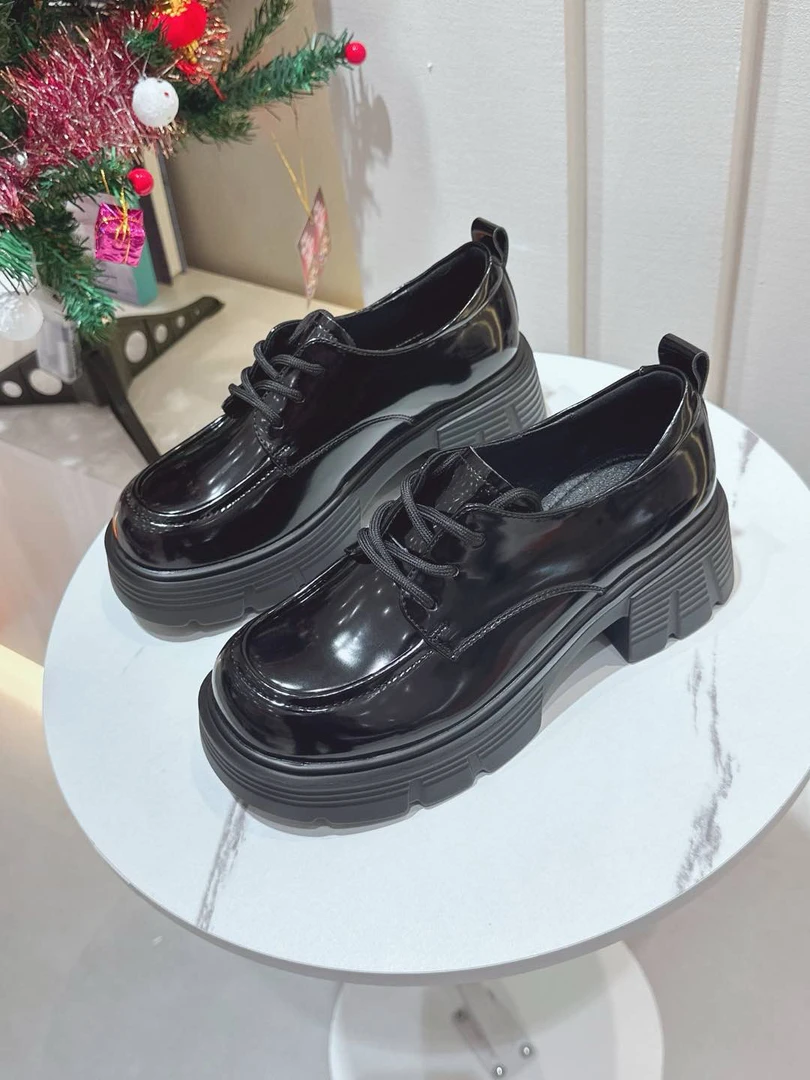 防水秋季纯色英伦系带学院春季单鞋乐福鞋休闲平底复古黑色韩版