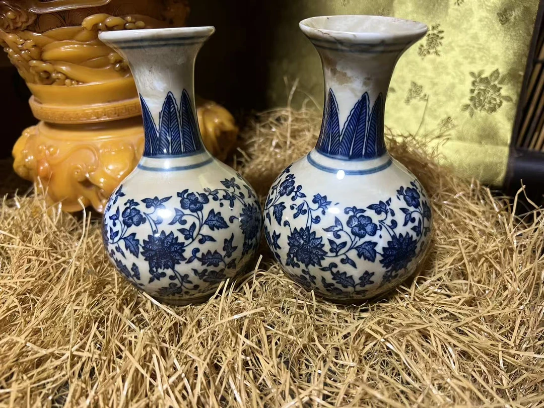 家居饰品清花瓶小一对     流水家居摆件仿古工艺品