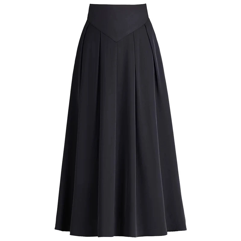 B3379春秋款气质大摆半身裙女遮肚子松紧高腰裙子2025中长新款